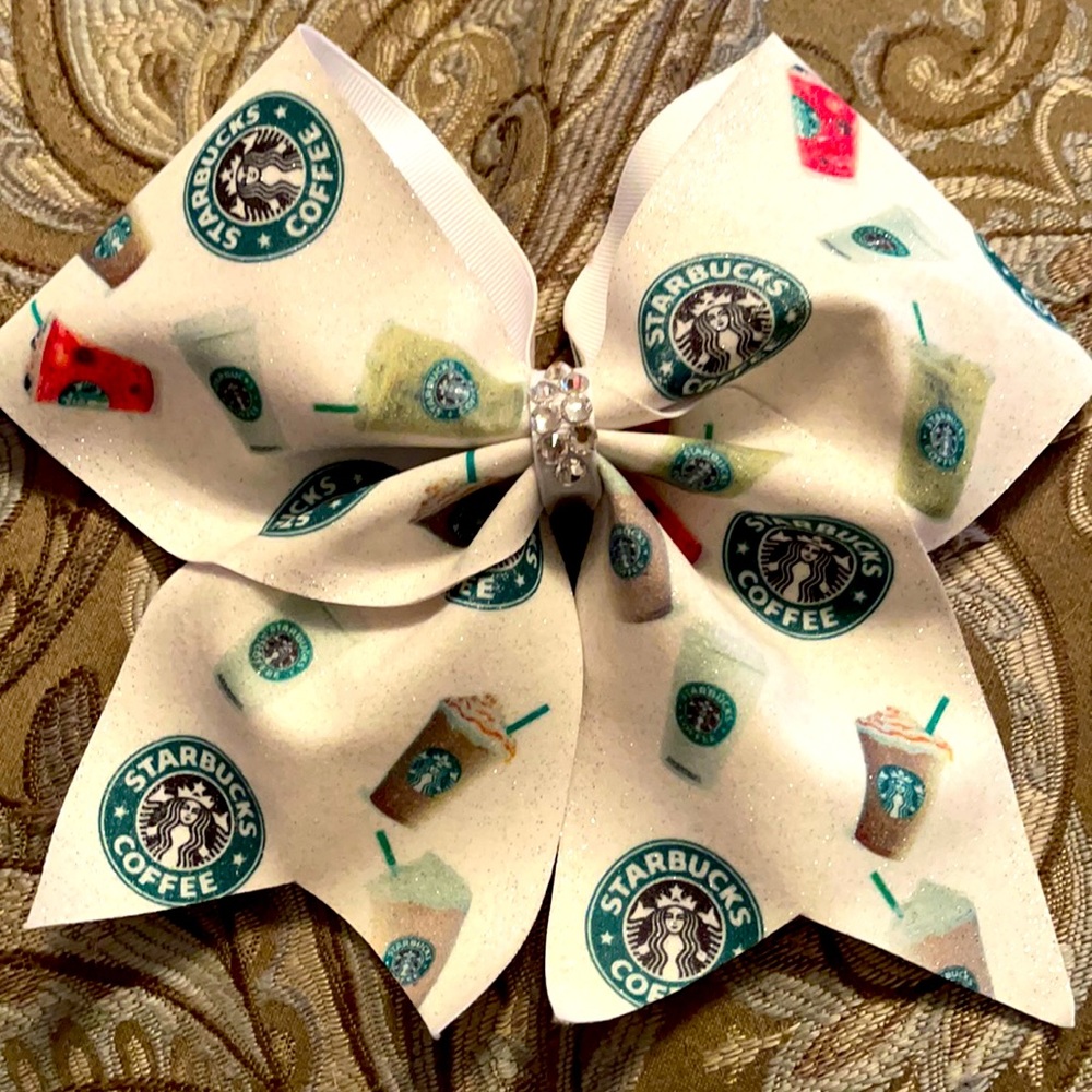 STARBUCKS CUSTOM MADE CHEER BOW WIYH GLITTER